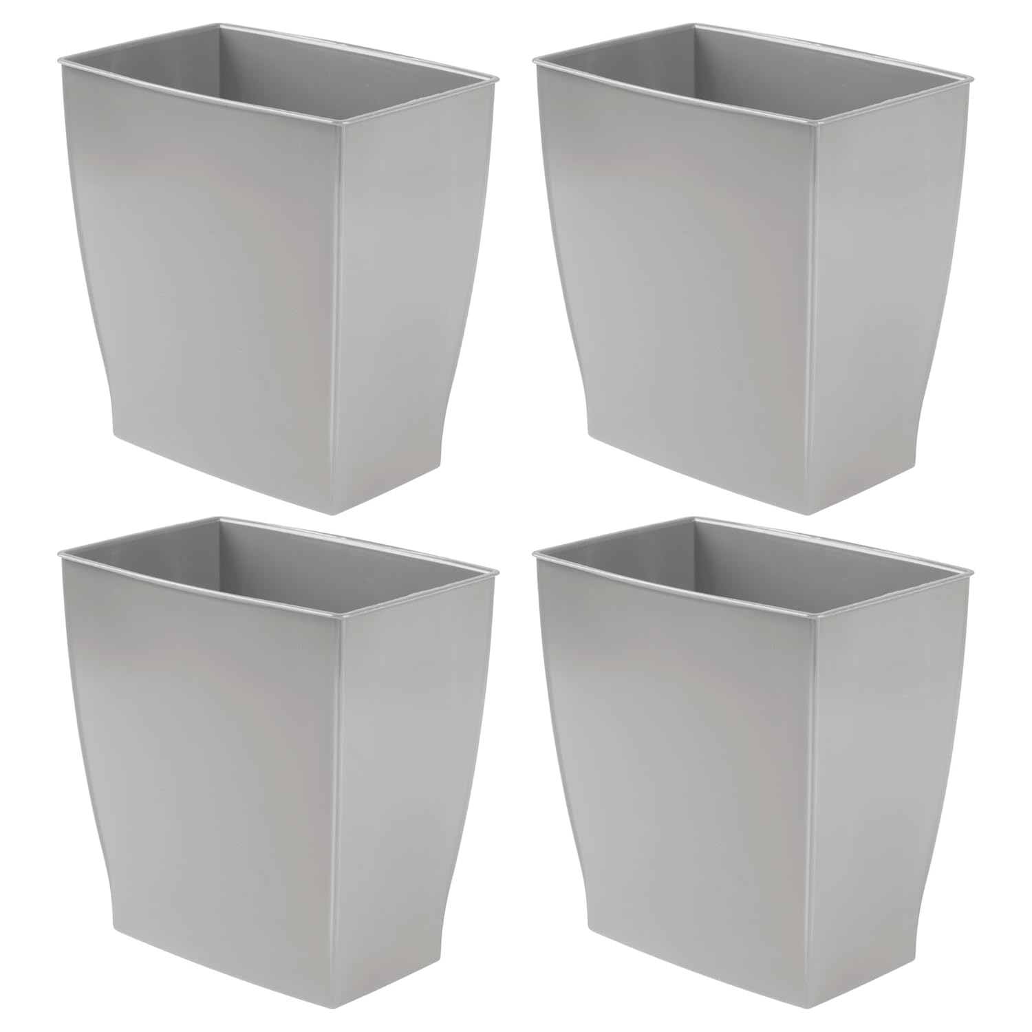 iDesign Small Plastic Bathroom Trash Can, Slim Rectangle Garbage Bin for Bedroom, Office, Dorm, 4-Pack, Gray
