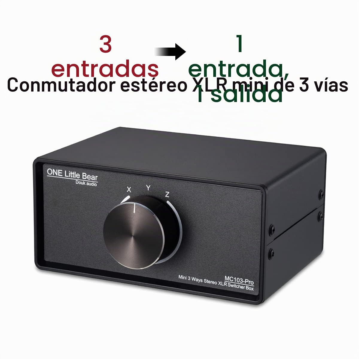 Nobsound Interruptor de Audio XLR 3 en 1, convertidor de Audio equilibrado, conmutador selector de Audio pasivo estéreo de 3 vías (MC103 Pro 3 Pulgadas)