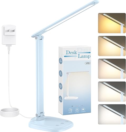 Lámpara de escritorio con cargador, 10% -100% regulable continua y 5 modos de color, lámpara de estudio, control táctil, temporizador de 3060
