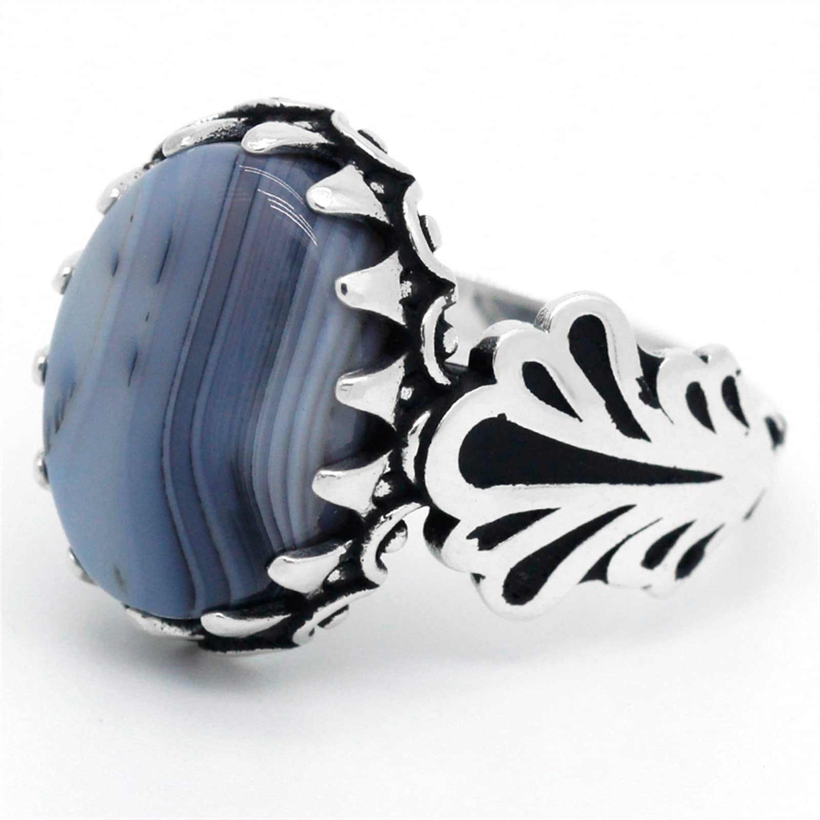Jewelry Natürlicher Achatring für Herren 925er Silber Krallenbesatz Edelsteinring Türkischer Handgemachter Schmuck Türkischer Ring (Ringgröße : 4.5) (6.5)