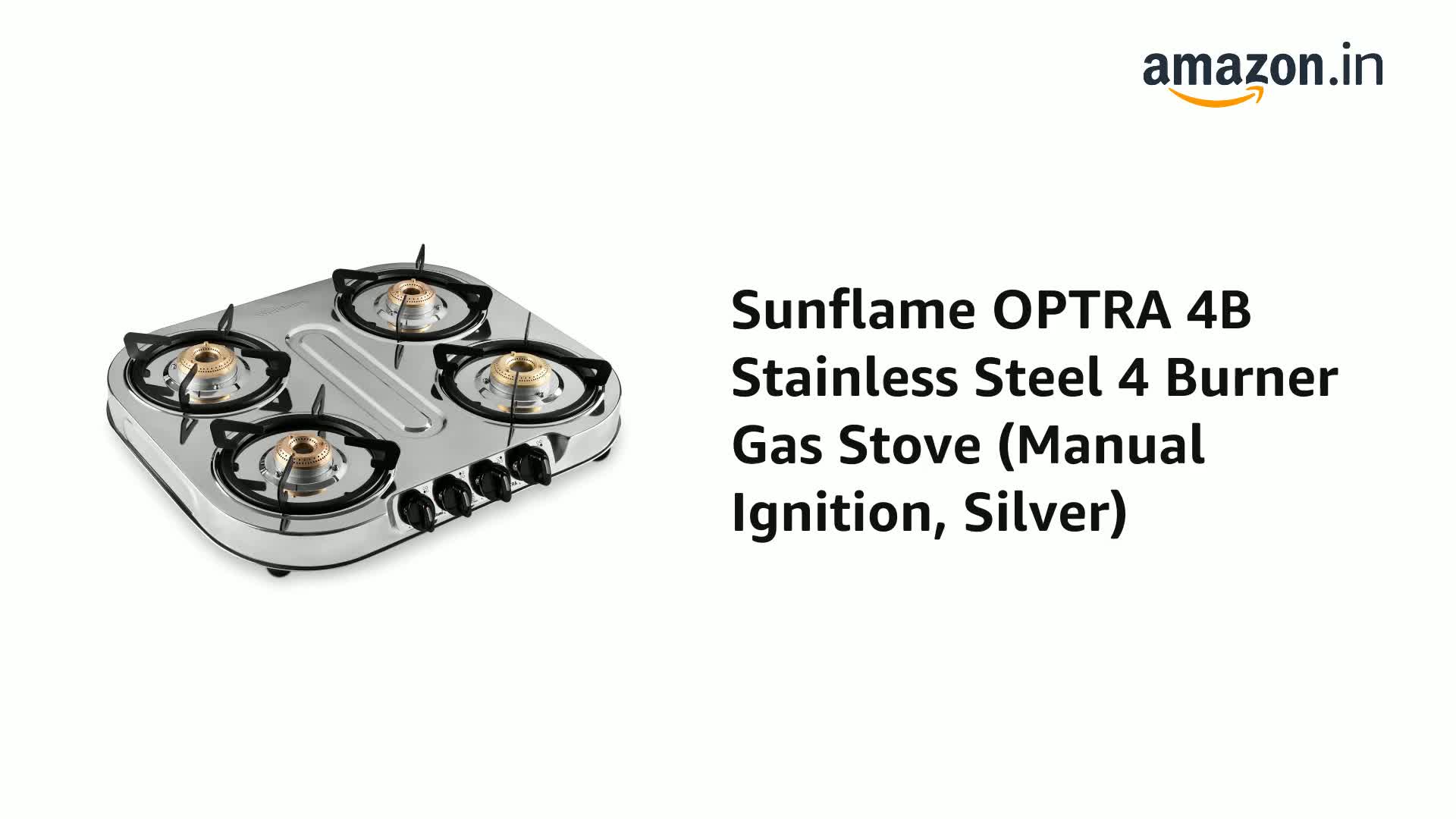 Sunflame OPTRA 4B Stainless Steel 4 Burner Gas Stove (Manual Ignition