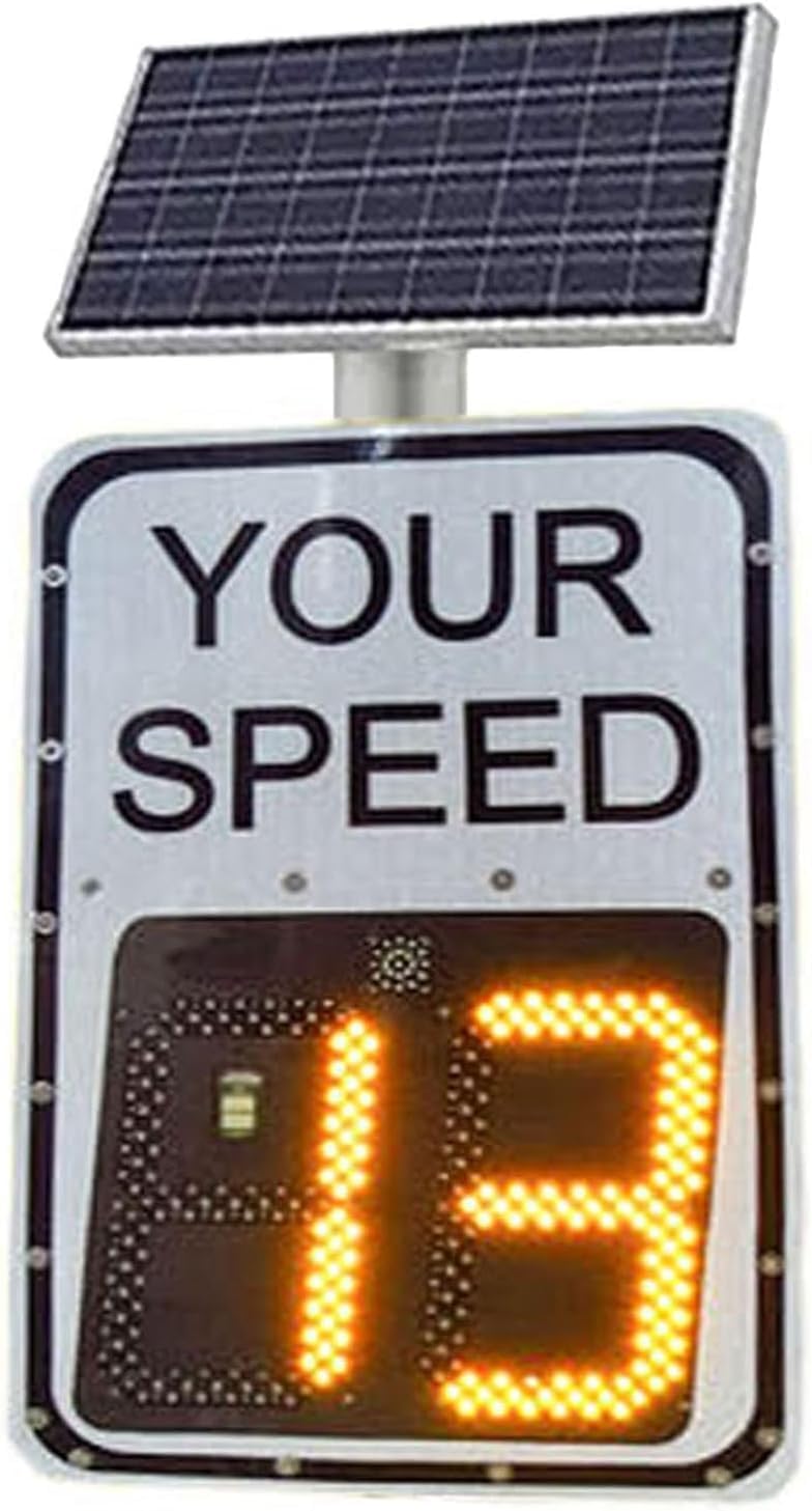 Solar Powered LED Speed Display Sign - Radar Traffic Warning, Reflective Aluminum for Streets, Schools, Highways & Parking, Speed Detector (23.6x35.4in)
