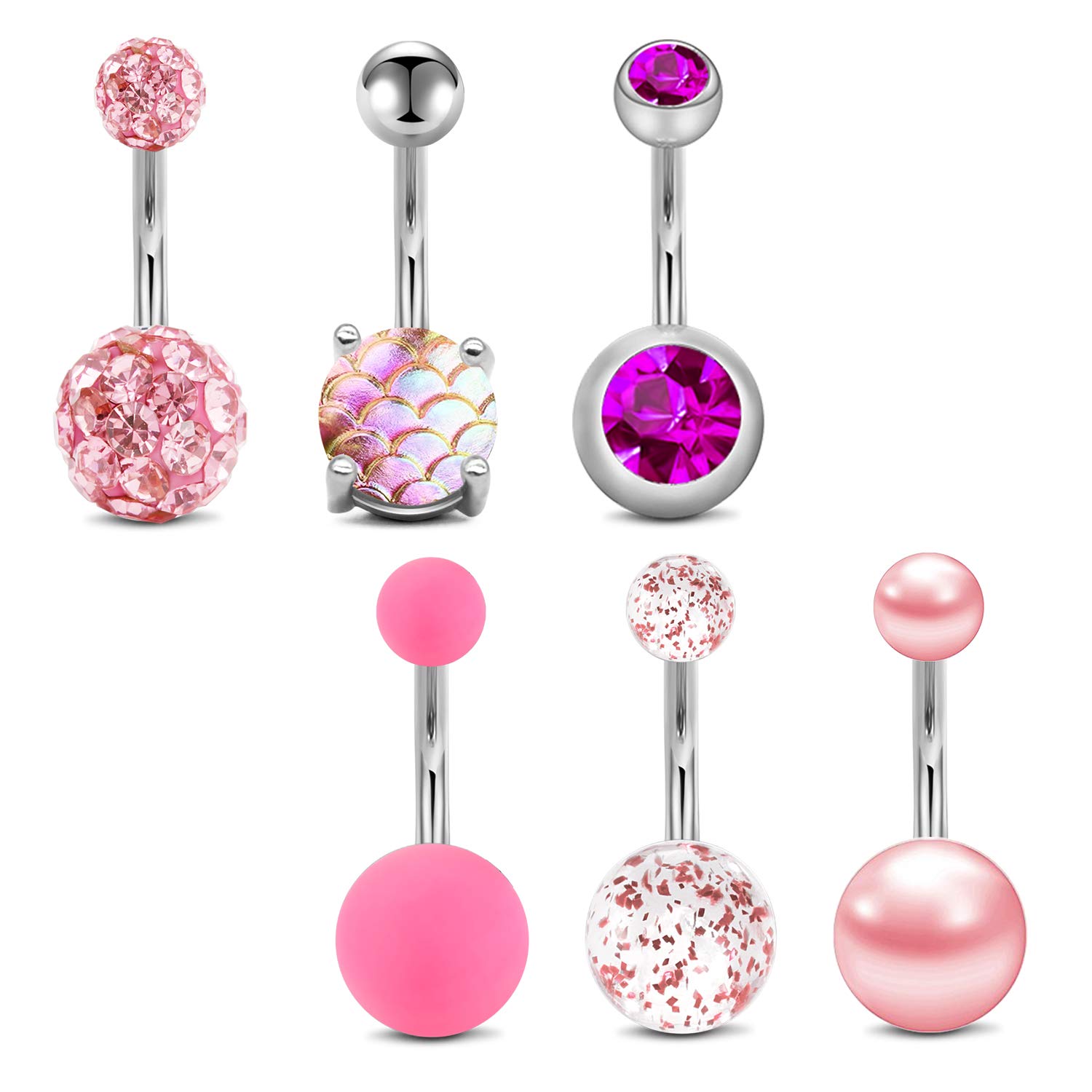 Mayhoop 6-12Piezas Anillo del Ombligo Piercing del Ombligo Acero Inoxidable 14G 10mm para Las Mujeres y Las niñas Joyería del Cuerpo del Vientre