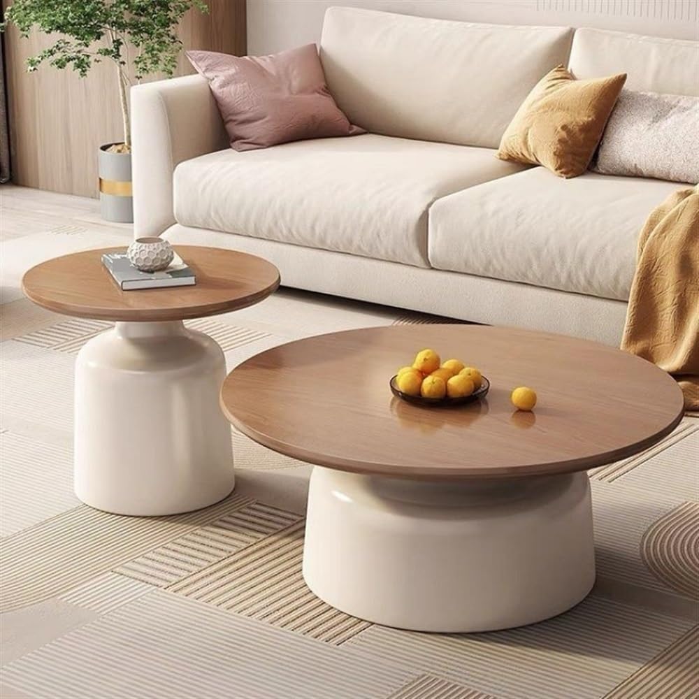 WLYMQFCSolid Wood Coffee Table, Versatile and Stylish Coffee Table Set, 2pack Round Coffee Table, Suitable for Living Room and Bedroom - Cream Style