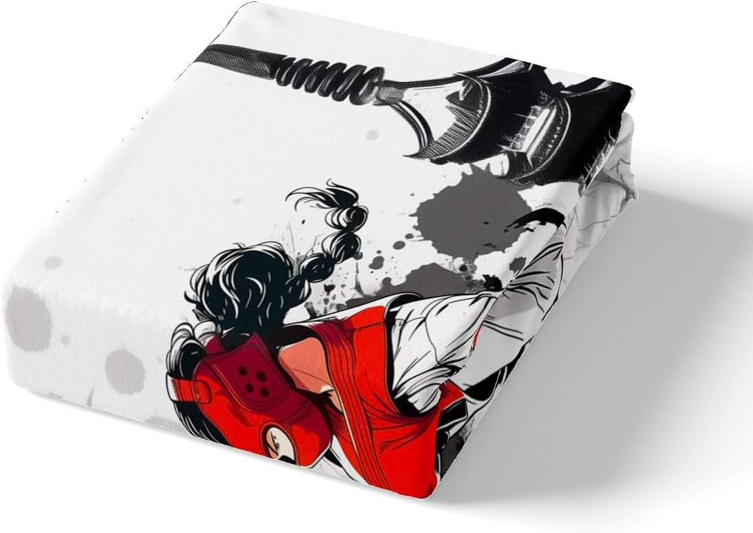 Taekwondo Fitted Sheet Queen Size Ink Art Bedding Set Kungfu Sheet Set,Watercolor Bed Cover Ultra Soft Breathable Bedspread 3 Pcs for Kids Teens Boys