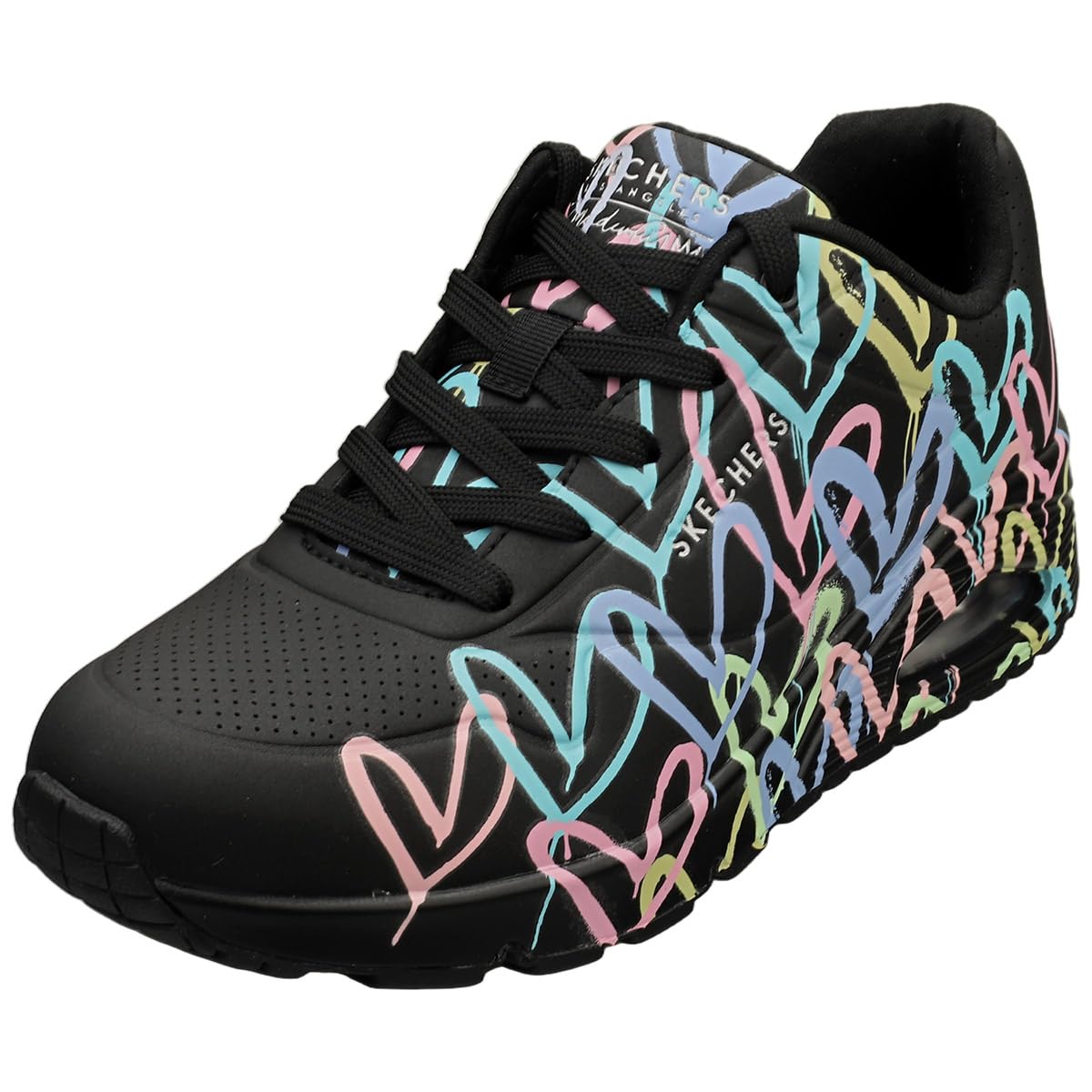 Skechers Women's Uno Spread The Love Sneaker, Black Purple Turquoise Durabuck/Black Mesh, 3.5 UK
