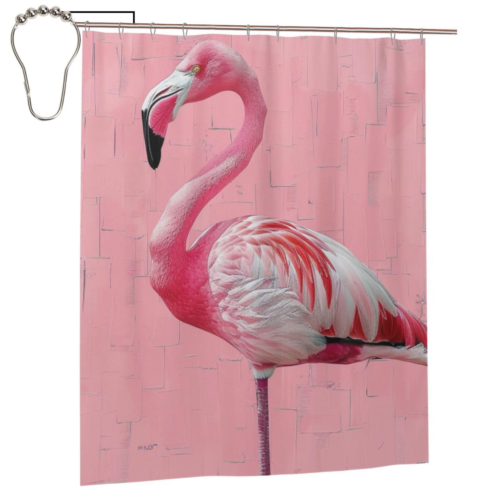 BWWHCCTI Flamingo 1 Printed Shower Curtain With 12 Iron Hooks Opaque Quick Drying Waterproof Shower Curtains Sets For Bathroom 152x183 Cm