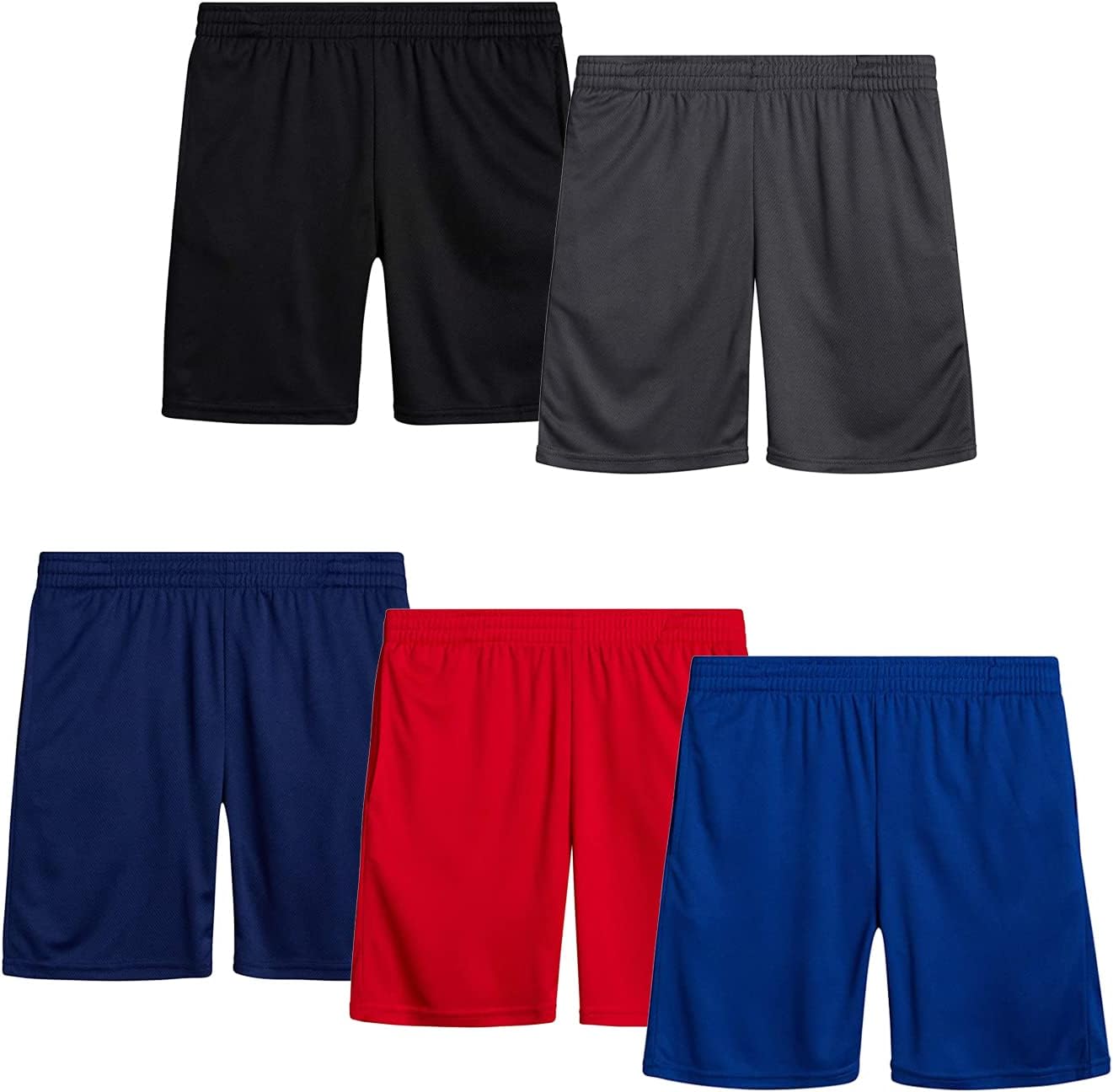 Galaxy by Harvic Boys 5-Pack Active Mesh Basketball Shorts with Pockets for Running, Jogging, Gym (S-XL)