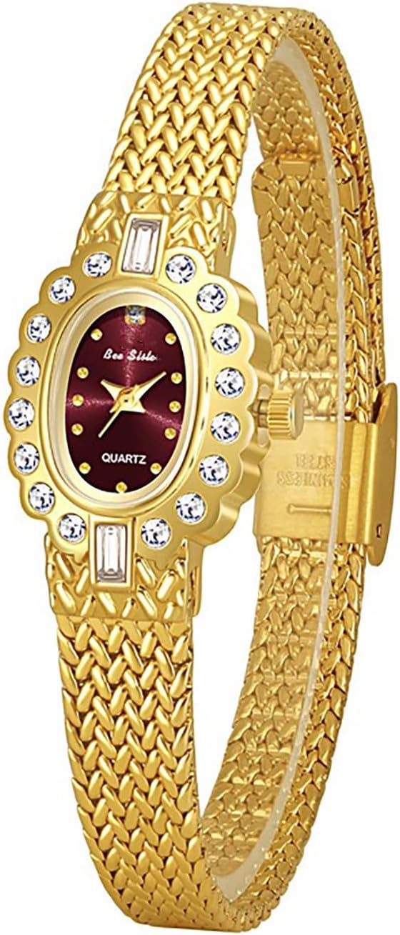 LOREO Vintage Gold Bracelet Watch for Women Elegant Small Oval Dial, Quartz Waterproof Dress Wristwatch (red)