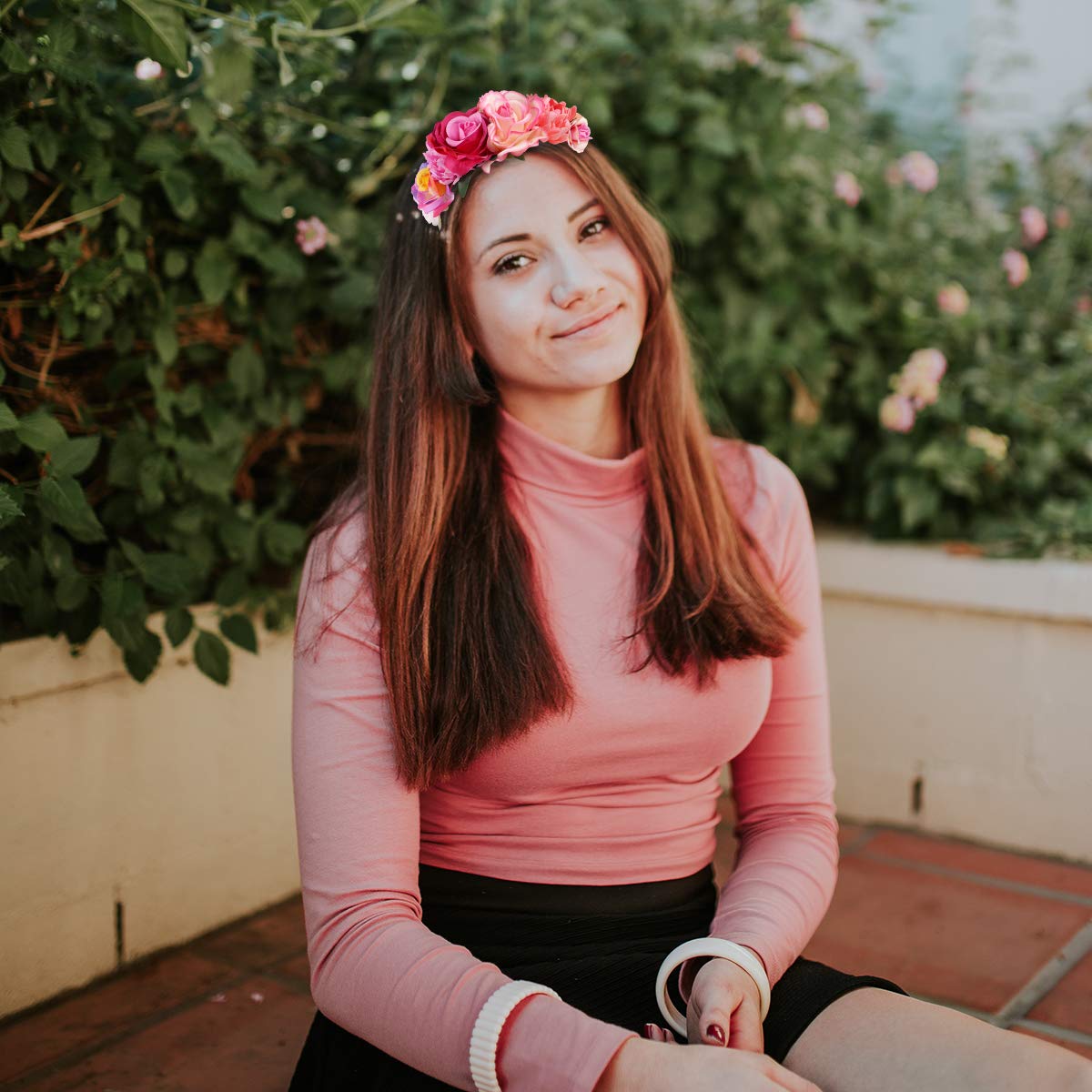 Amosfun Mexican Flower Headband Rose Flower Crown Wedding Headband Headdress for Halloween Masquerade Party Cosplay Headdress - Image 7