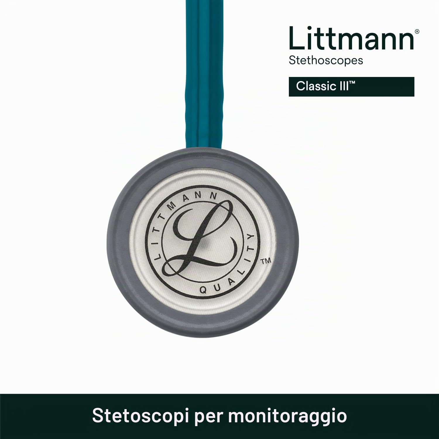 3M Littmann Stetoscopio per il monitoraggio Classic III, tubo auricolare blu Caraibi, 69 cm, 5623