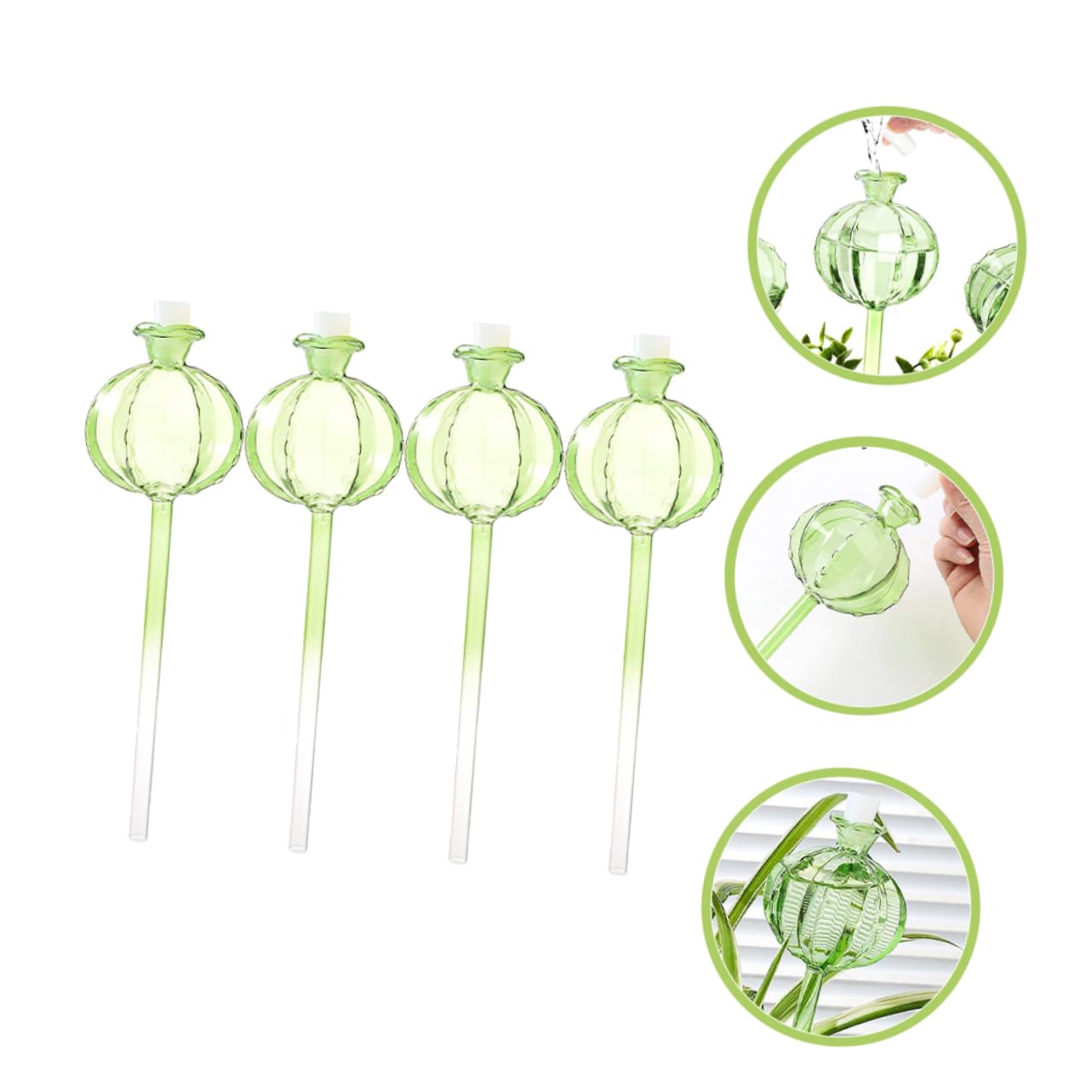 BESTonZON Globes D'arrosage Forme Cactus Lot de 4 en Verre Borosilicate Arrosage Automatique Vert Décoratif Facile pour Garder Vos Plantes Hydratées pour Bonsaïs et Plantes en Pot