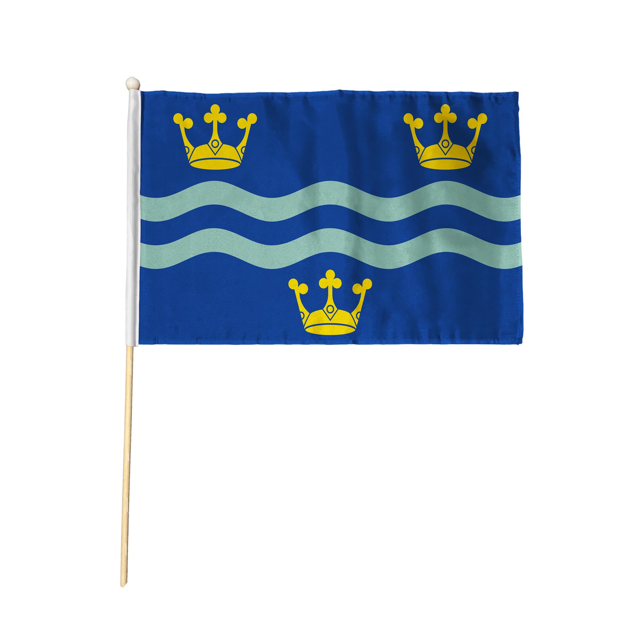 Flagtex Cambridgeshire Blue Pack of 12 Hand Waving Flag (9x6 Inch) - Premium Wooden Stick Hand Flag 9x6 Inch Natural Wood Pole Cambs County Flag Events Parades Celebrations