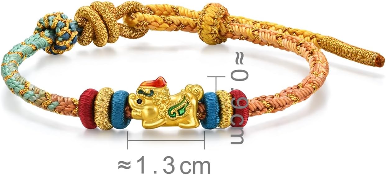 CHOW SANG SANG 999 24K Gold Chinese Gifting Collection Auspicious Pixiu Charm Embroidered Bracelet for Women 23cm 95534B