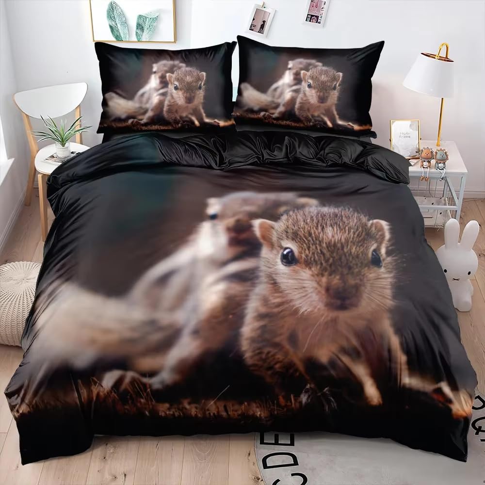 NDXRWDZR Double Duvet Cover Set Squirrel Duvet Cover with Zipper Closure Bedding for Aldults Kids Soft Hypoallergenic Microfiber Quilt Cover 200x200 cm + 2 Pillowcases 50x75 cm