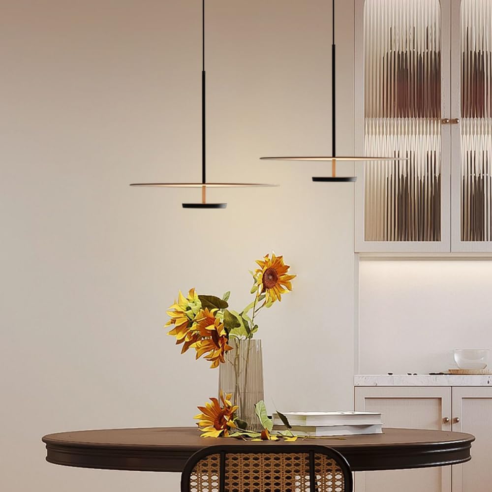 19.7'' Flying Saucer Pendant Light UFO Black Nordic MCM Mid Century Pendant Light Scandinavian Style Modern Minimalist Hanging Light Fixture for Dining Room Bedroom Kitchen Island Living Room