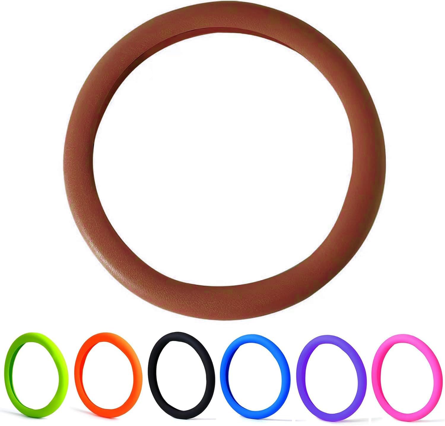 Universal Stretchy Silicone Steering Wheel Cover - Anti-Slip Grip, Enhanced Texture for Superior Control, Fits 14''/15''/16'' Wheels, Durable & All-Season Comfort (Brown)-image-1