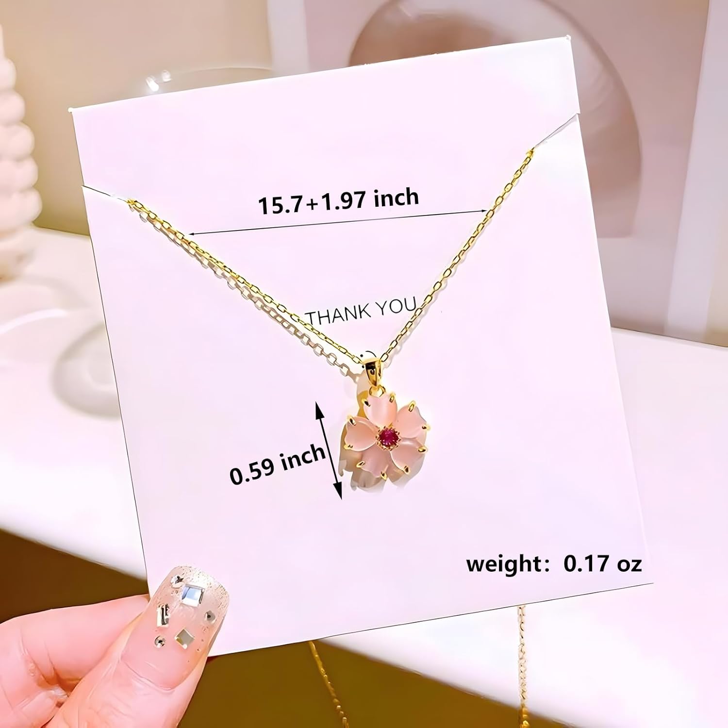 Pink Flower Necklace for Women Crystal Cherry Floral Necklaces - Image 6