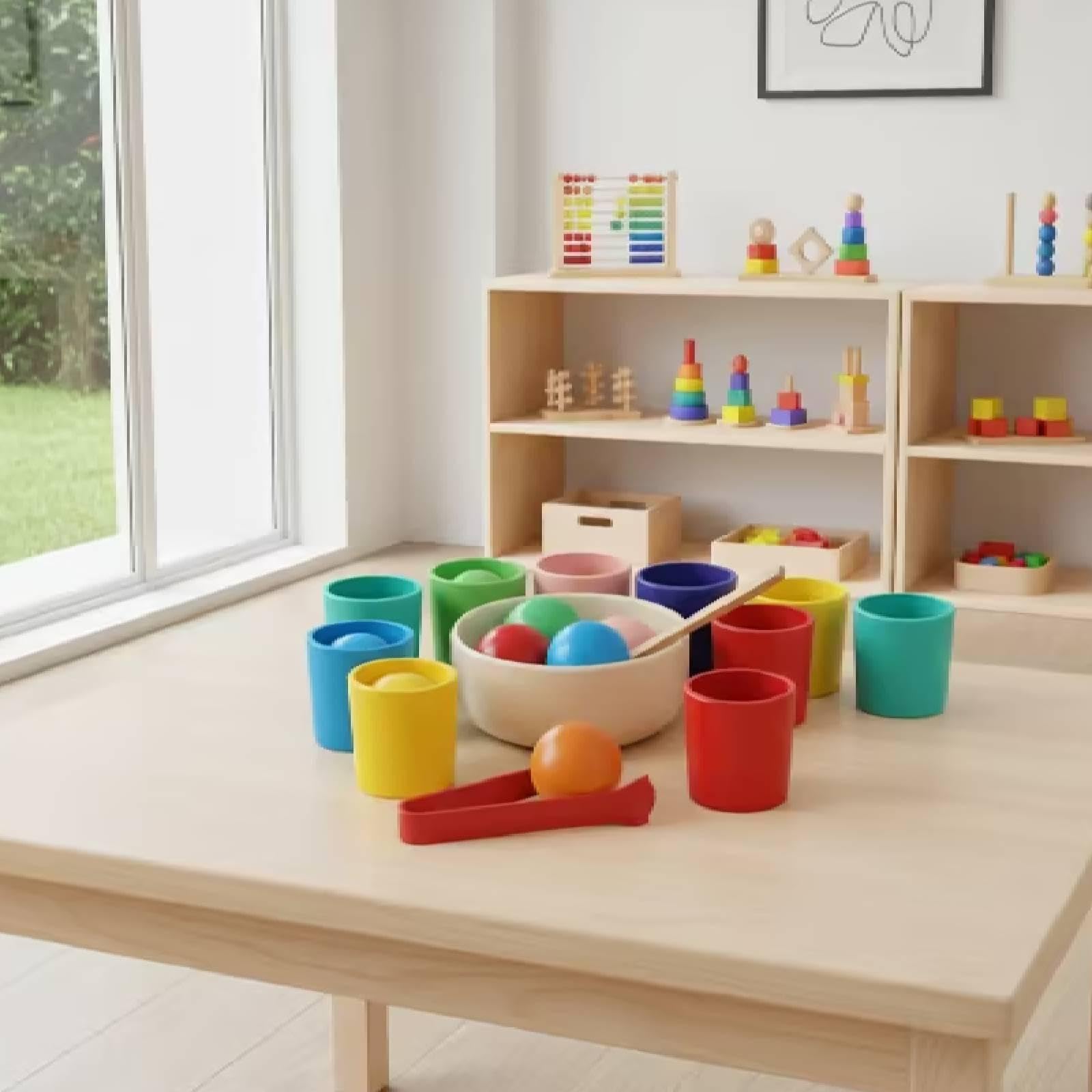 Farbsortierspiel mit Bällen Und Bechern – Robustes Spielzeug für Vorschulkinder Zur Förderung Der Feinmotorik – Farbklassifizierung