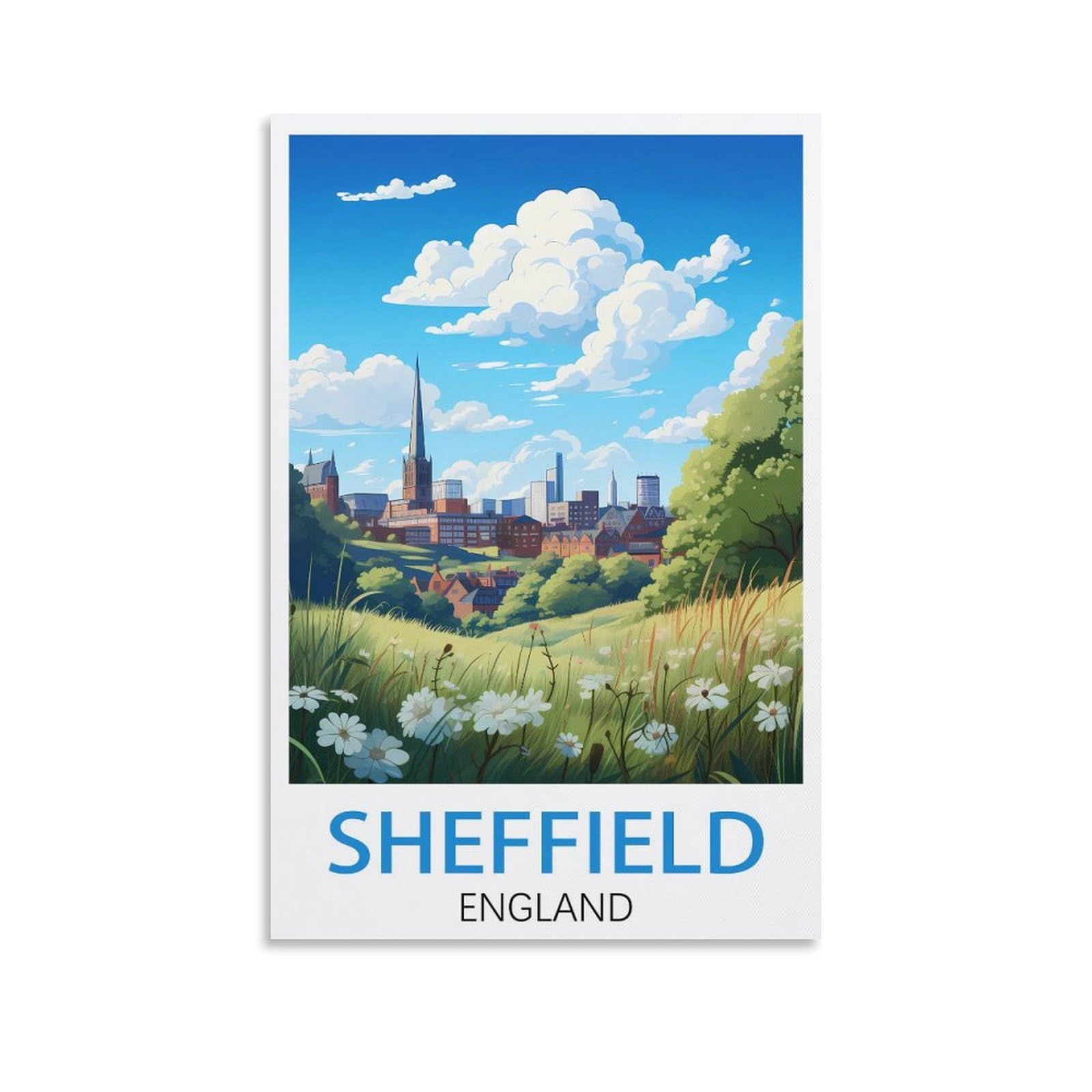 Lcynnh Unframe-Style Sheffield England Vintage Travel Posters Tree 08X12inch(20X30cm) Print Poster Home Bathroom Bedroom Office Living Room Decor Canvas Poster