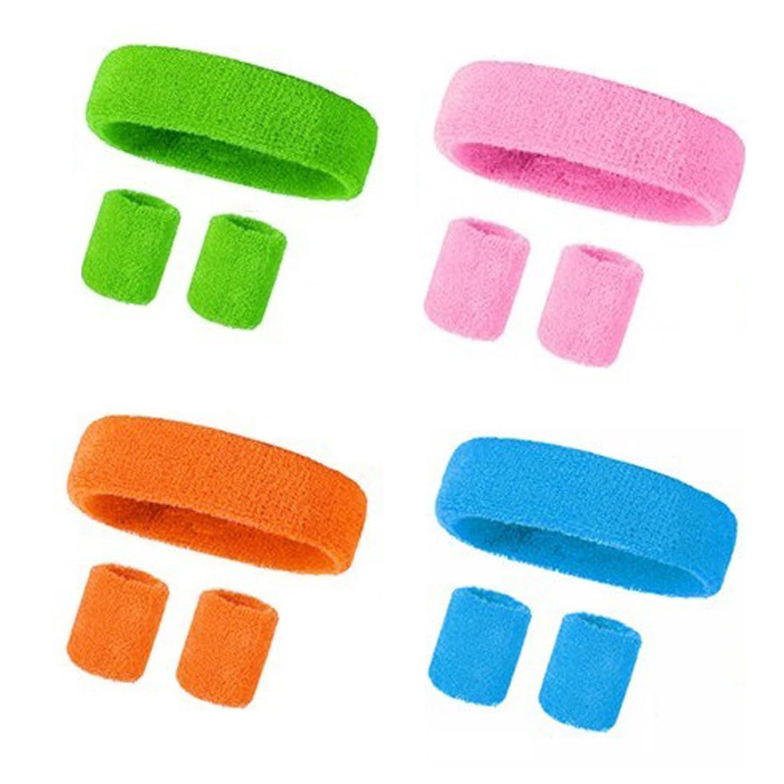 12Pcs Sports Headband and Wristbands Set 80s Neon Sweat Bands Absorbent Sweatbands Cotton Head Band Wrist Bands Set for Running Exercise Gym Sports Tennis Basketball