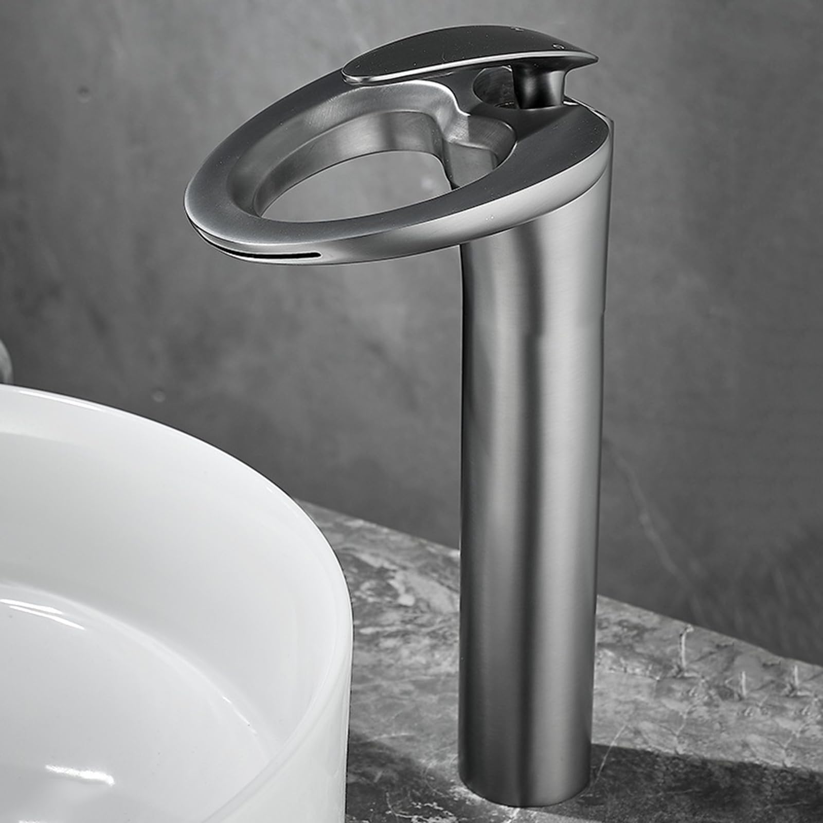 Robinet lavabo cascade en laiton pistolet gris mitigeur de salle de bain monocommande
