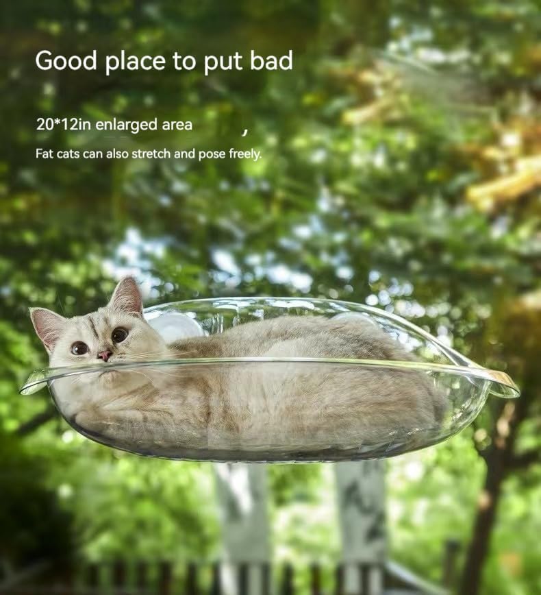 review Cat Hammock Transparent Window Open Cat Nest with Suction Cup - Easy to Install Suspended Cat Climbing Frame - Four Seasons Indoor Sunbathing Cat Bed (Transparent, 20 * 12 * 7.8in)