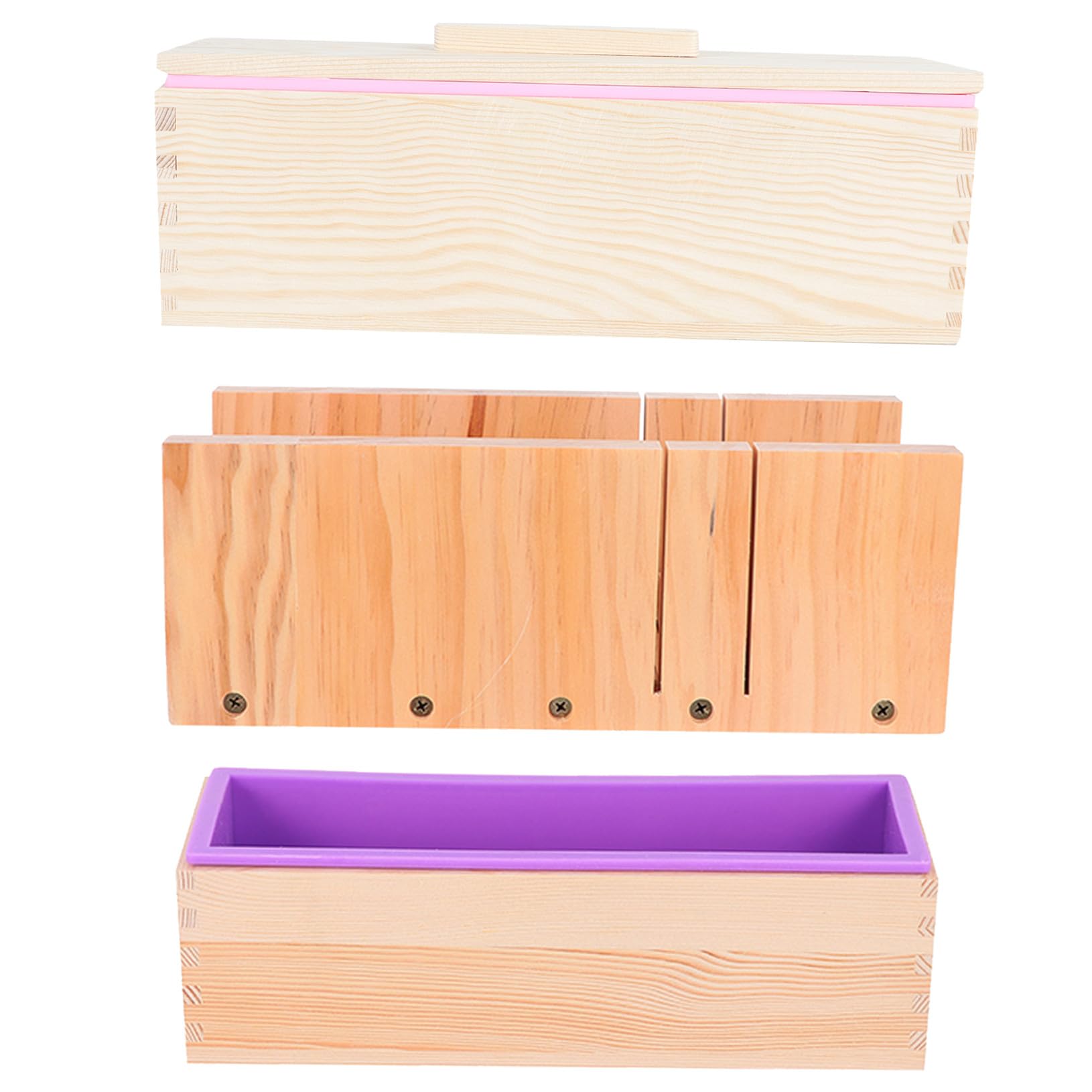 Moule Bois Rectangulaire 2 Pièces avec Couvercle Moule à Cake Antiadhésif Multifonction Rose et Violet Boîte Pâtisserie Fabrication de Savonnette et Cuisson Four