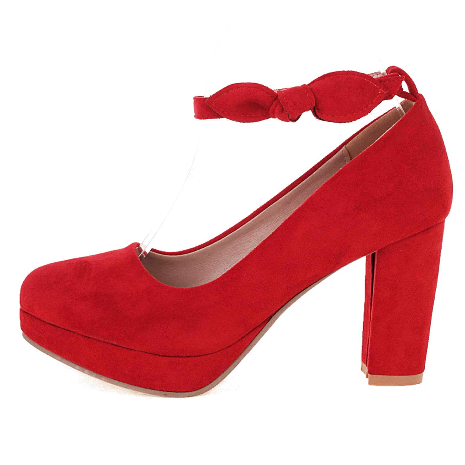 Lizoleor Mujer Punta Redonda Prom Vestido Tacón Ancho Mary Jane Correa De Tobillo Pump Bows
