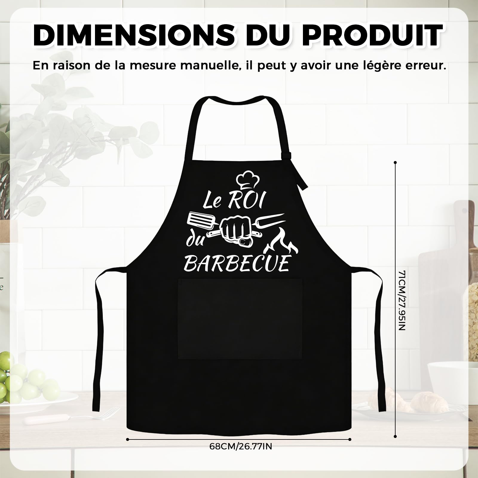 Tablier Cuisine Homme Femme - Tablier Barbecue Humour Réglable Noir Étanche avec Poche, Cadeau Anniversaire Homme Femme, Cadeau Rigolo pour Cuisson en Plein Air, Idéal pour Papa, Maman, Frère et Sœur