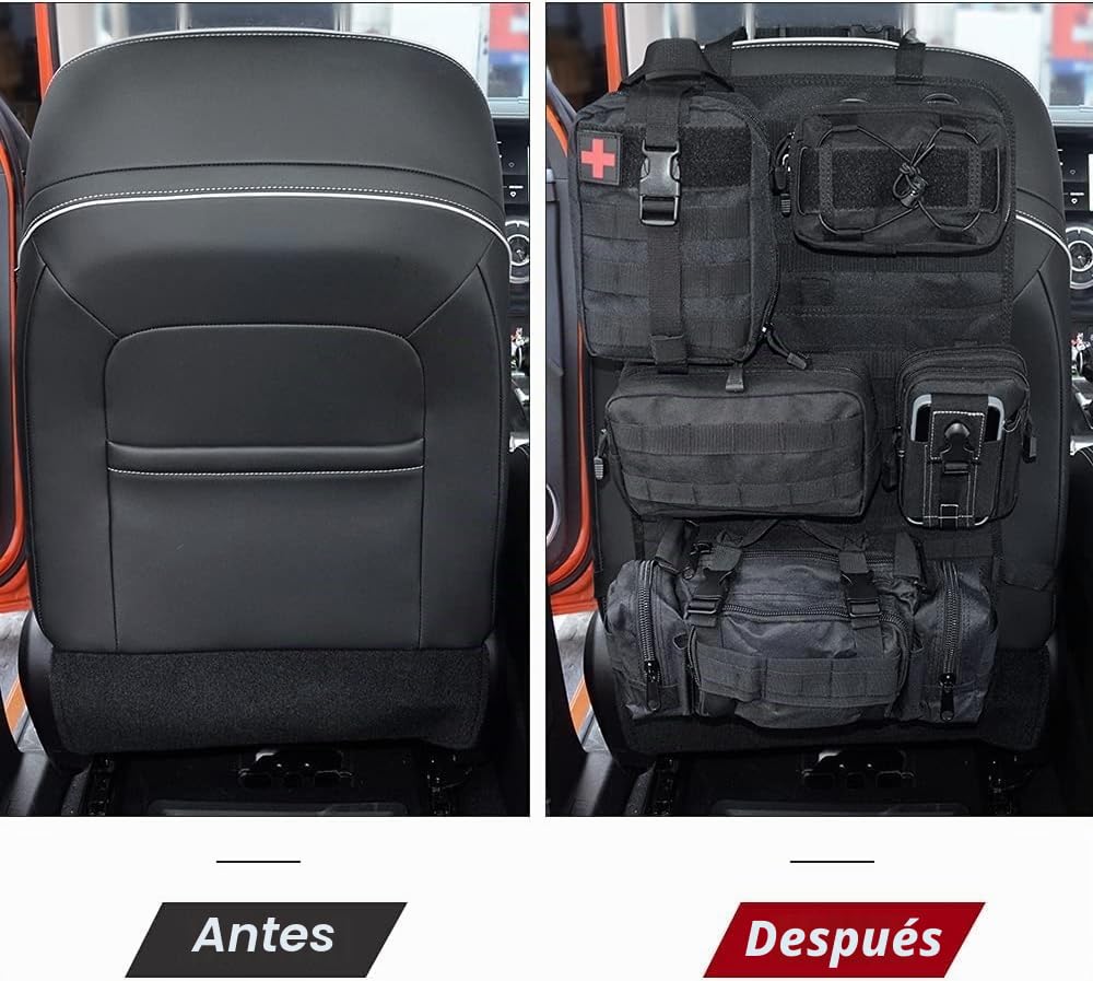 Organizador táctico Refein para asiento de coche, protección para el respaldo con 5 bolsillos de muelles removibles para acampar, organizador impermeable para asiento trasero de camioneta Ford Jeep