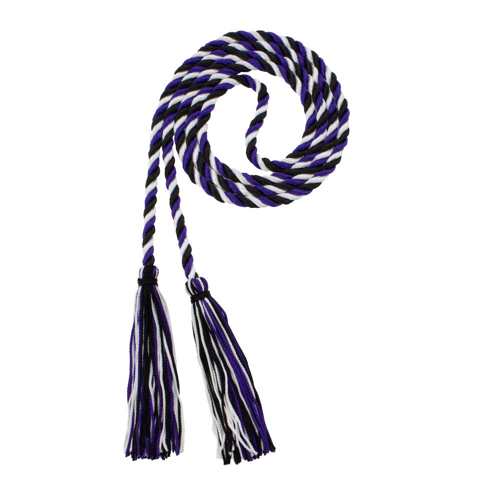 Tassel Depot Graduation Honor Cord - Black/Purple/White - Every School Color Available - Made In Usa