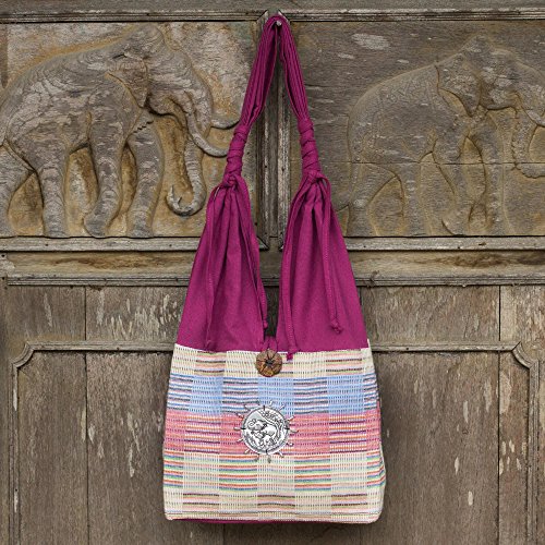 NOVICA Artisan handmade cotton handbag unique shoulder from thailand handbags pink patterned animal themed elephant ' siamese blush'2