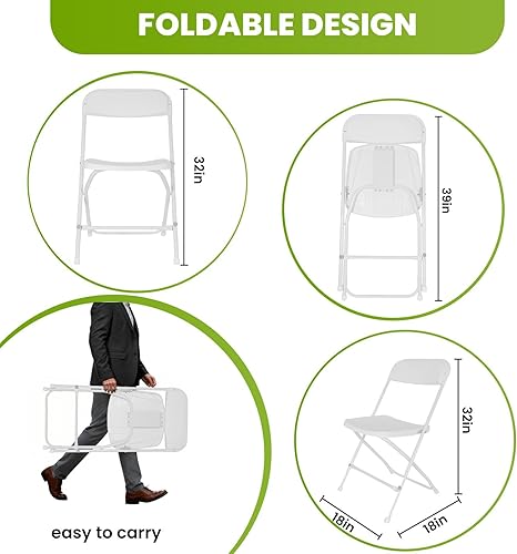 Miniatura 3 de White Folding Chair, Portable Plastic Folding Chairs for Indoor Outdoor, Stackable Commercial Seat with Steel Frame 350lb.Capacity for Party Events