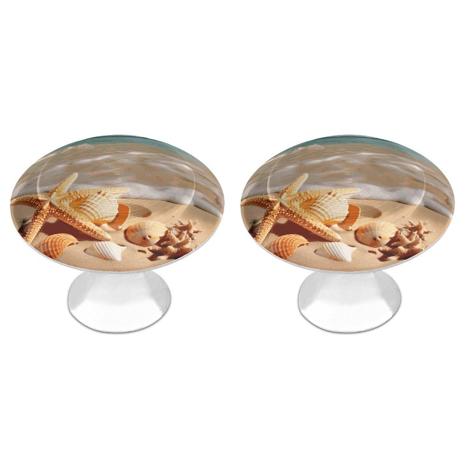 FekiLoot Seashells Starfish on Beach Cabinet Knobs Personality Stainless Steel Round Drawer Handles Circle Modern Cabinet Handles Drawer Knobs for Kitchen Dresser Bathroom Cupboard Furniture