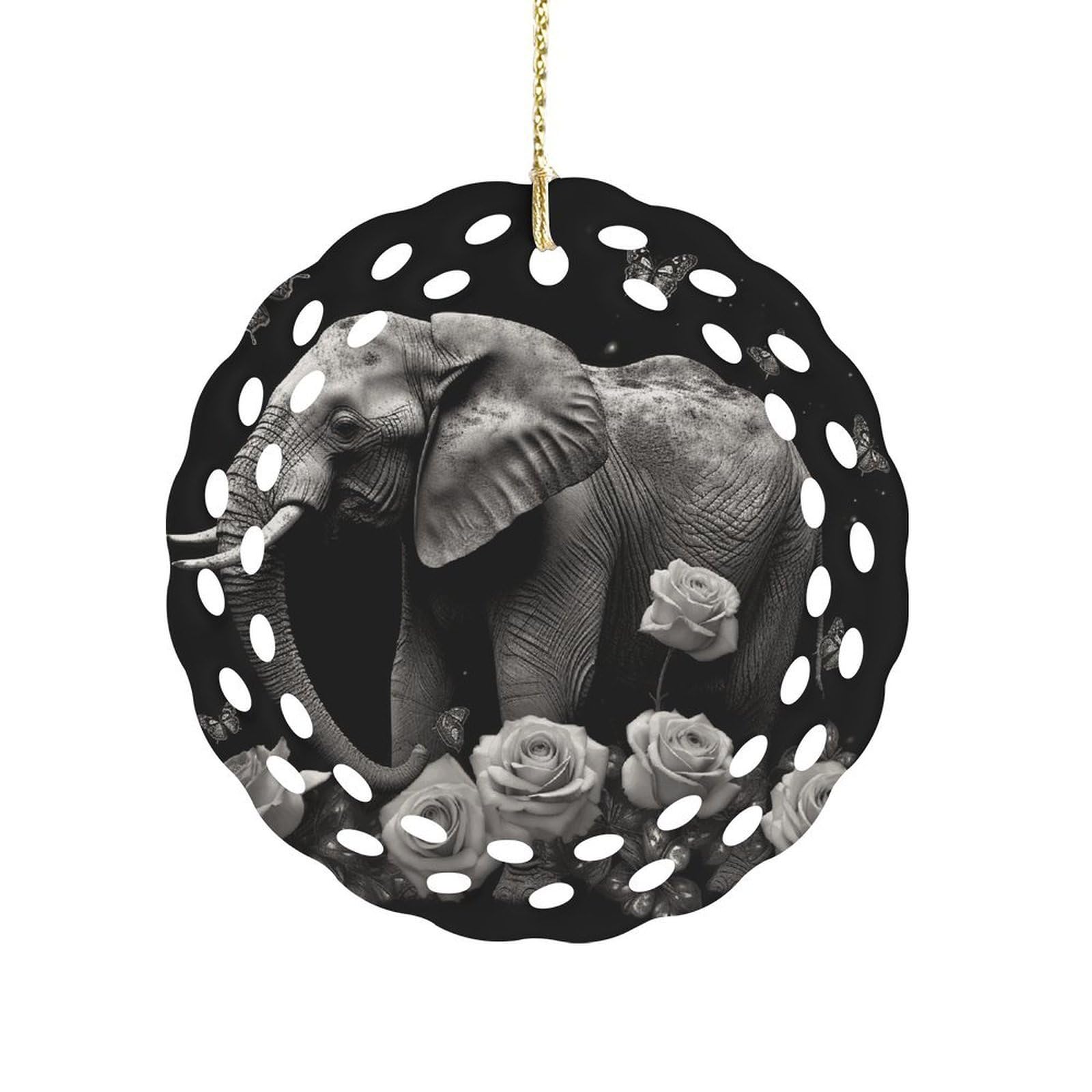 Fodpand Women's Style Elephant And Butterfly Ceramic Ornament For Home Decor 3.2" Round Tree Decoration Christmas Ornaments For Men Double-Sided Design