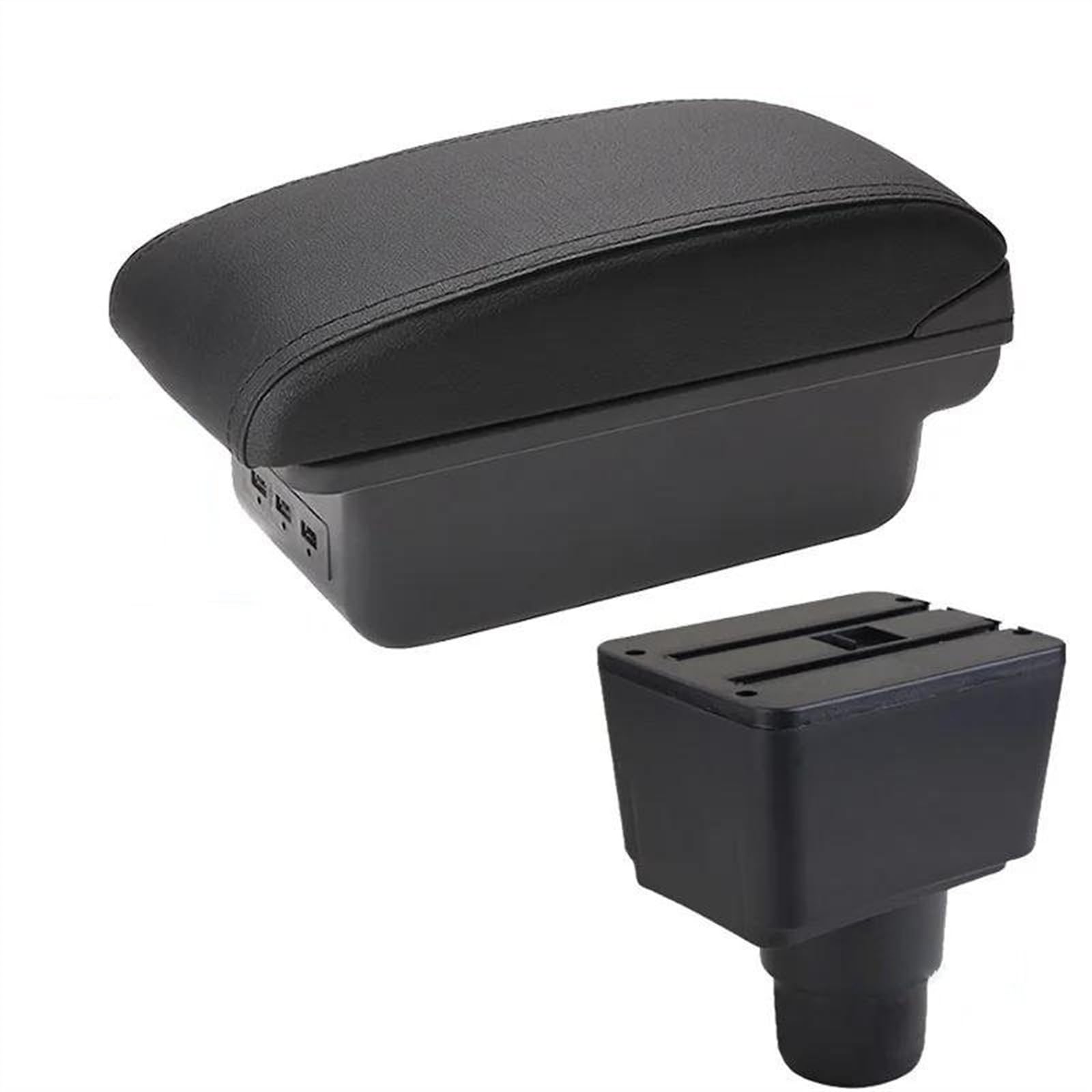 NOHEEU Car Center Console Storage Box Multifunctional Armrest Interior Accessories For EcoSport 2018-2024(B2 Black line 3USB)