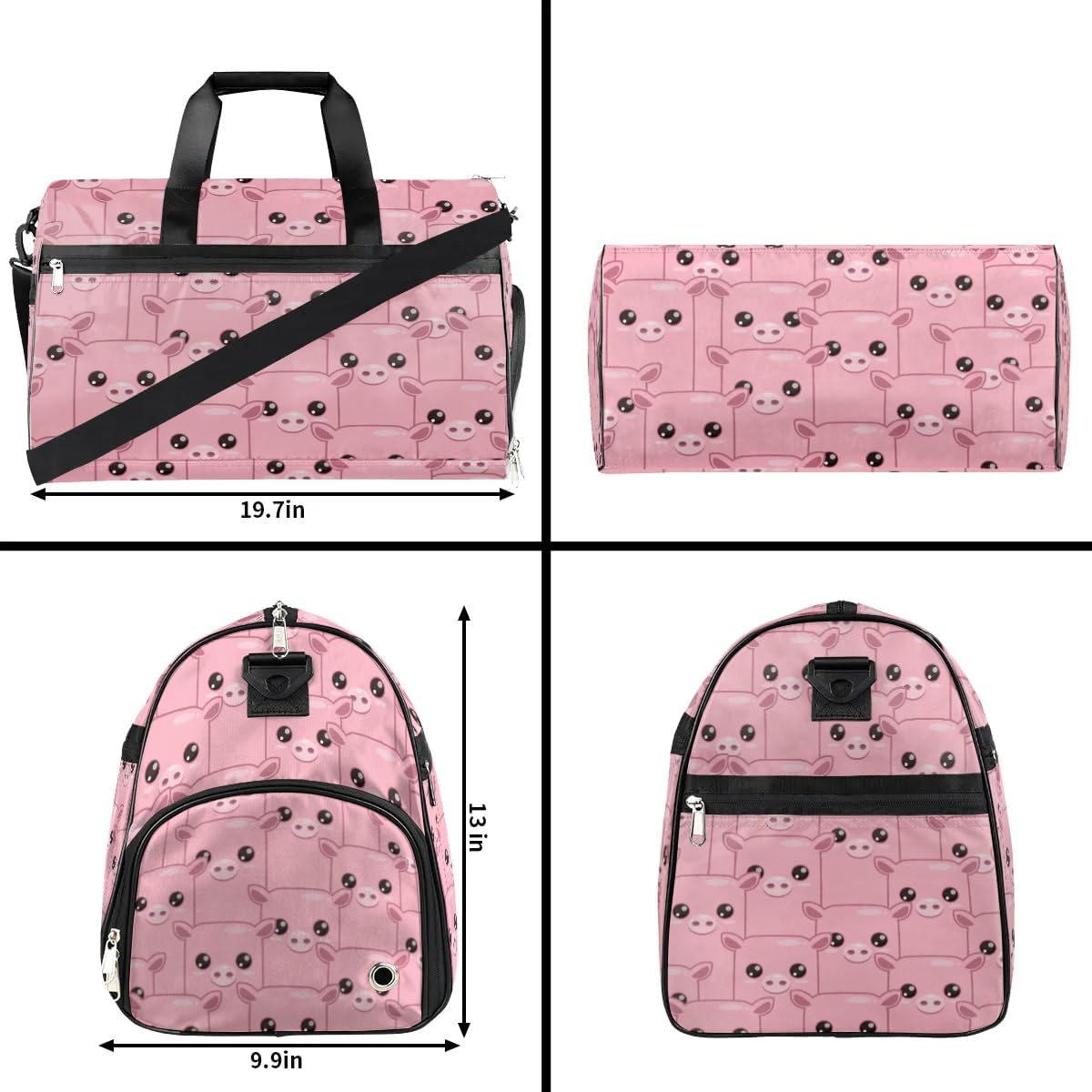 Animals Pig Decor Gym Bag for Women Duffle with Shoes Compartment Men Weekender Duffel Bags for Travel Sports Swimming Overnight Dance