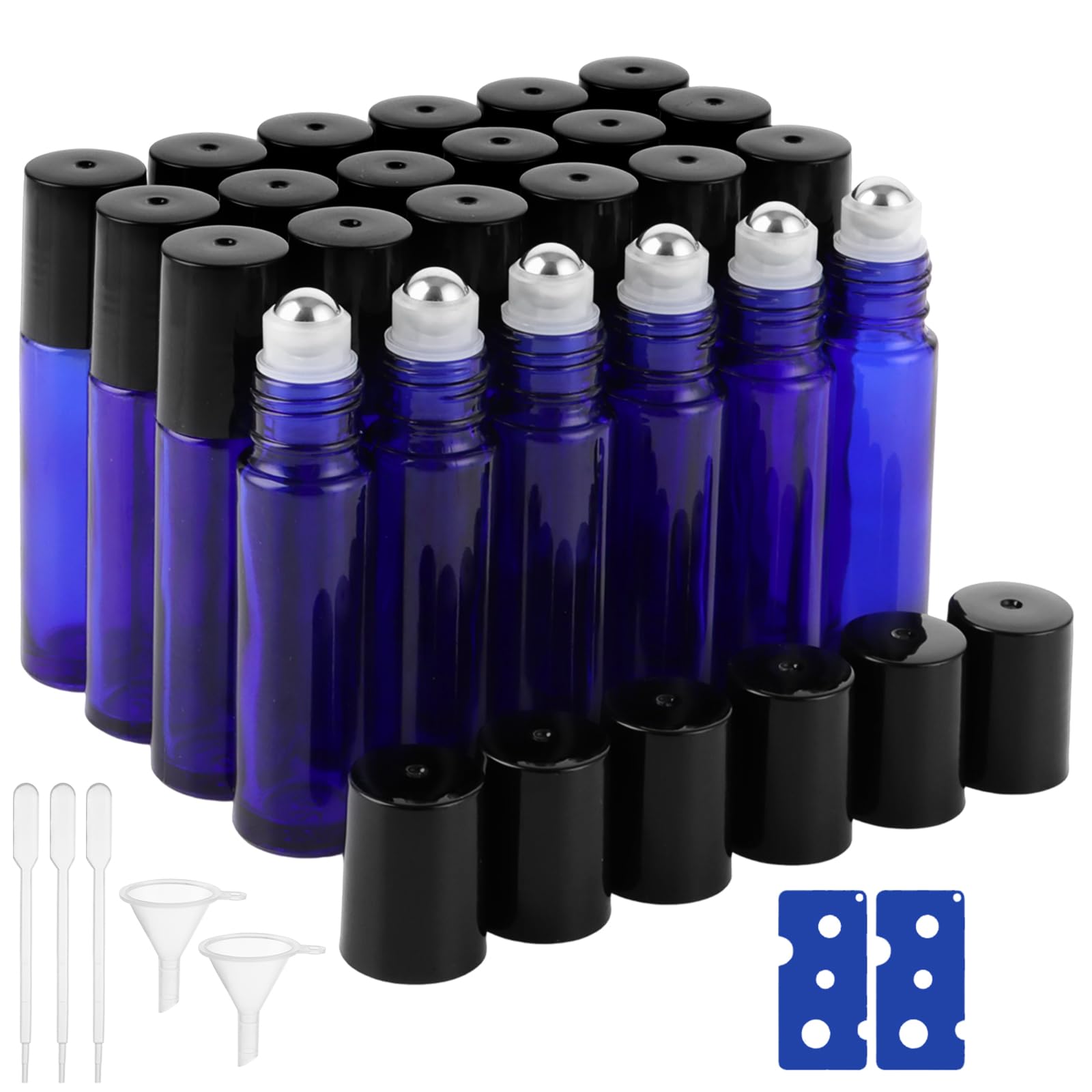 STARVAST 24 bottiglie di vetro Roll-On da 10 ml, con rullo in acciaio inox, ricaricabili per oli essenziali, lozioni e profumi