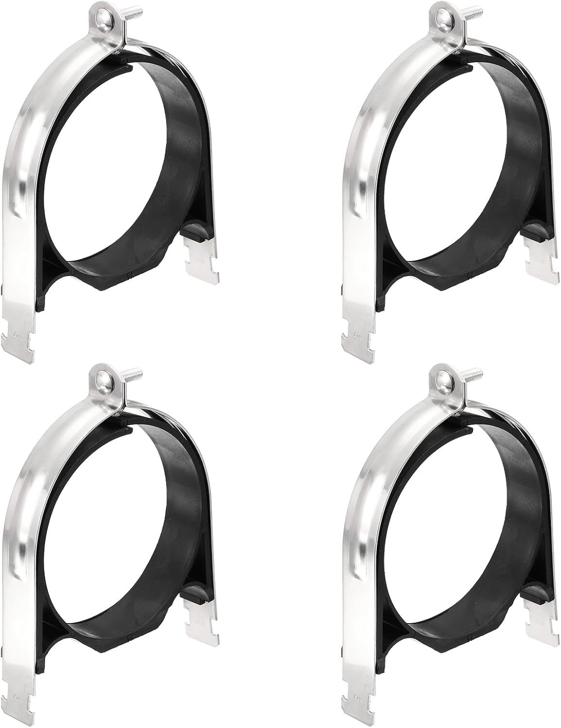 HARFINGTON 4pcs Rubber Cushion Strut Clamp 5-3/5" Universal 304 Stainless Steel Strut Clamps with Bolt and Nut for Copper PEX Pipe CVPC Tubing, Silver Black