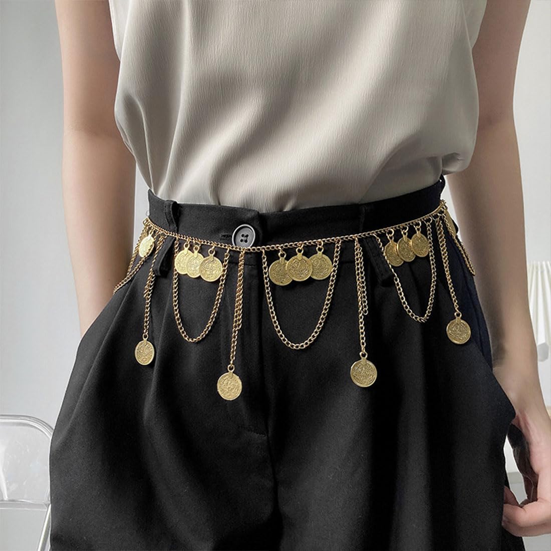 KnSam Buikketting goud, vermaakte ketting kwastjes sexy ketting vrouwen taille riem body link riem voor jeansjurken, lengte 96,5 cm, legering, Geen zirkonia