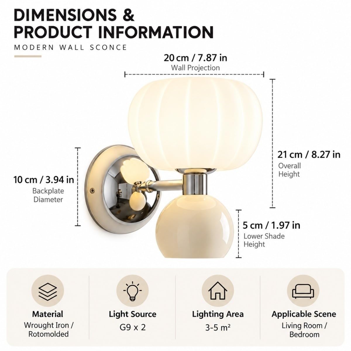 Aplique de pared nórdico de doble globo luz de dormitorio cromada vidrio