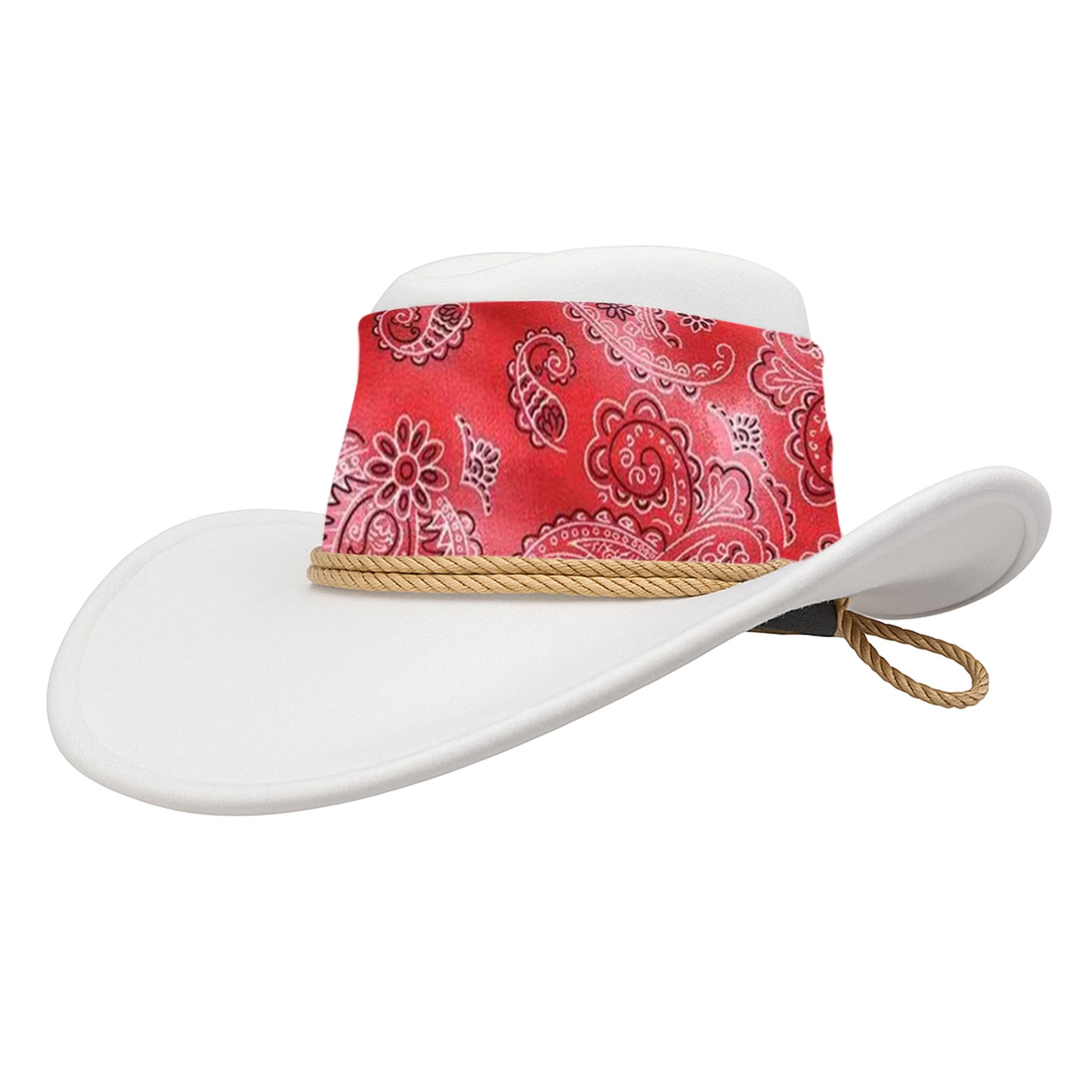 Cowboy Hat White Paisley Red Sun Cap Faux Felt Leather Suede Fancy Dress Party Costume Cowgirl Outfit Western Travel Outdoor Sun Protection Mens Womens