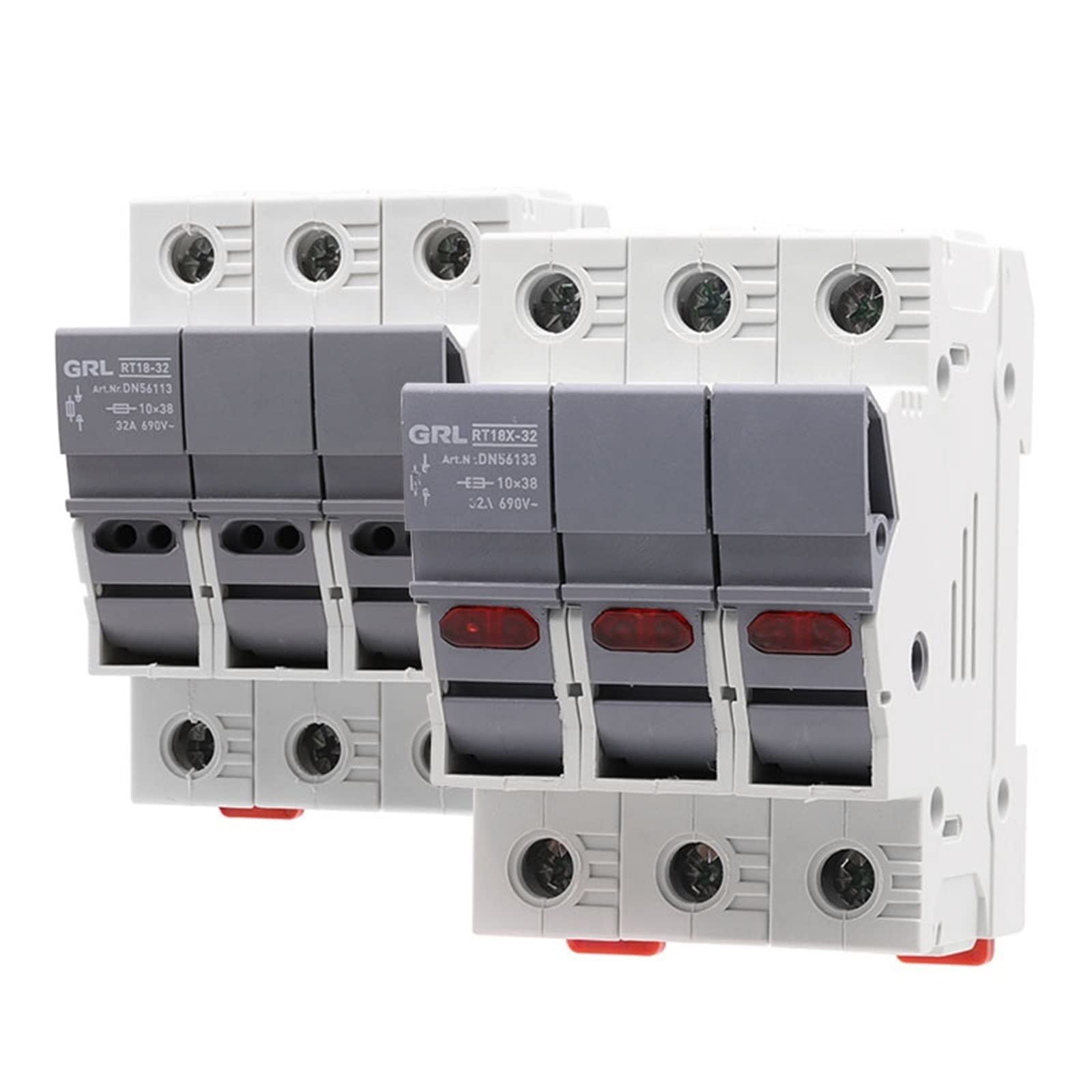 DMUZZSQJ 1pcs Fuse Holder 3P 10x38MM Fuses Base Box Indicator Light AC IP20 Fast Blow Ceramic Cylindrical Core(Rt18x-32-3p,8A)
