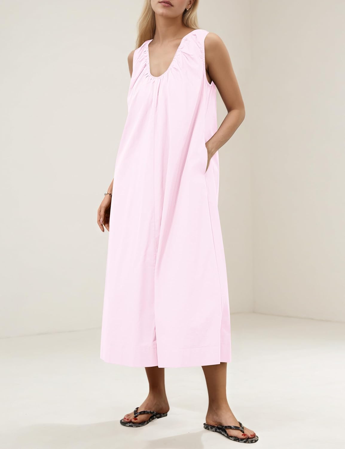 Flowy Maxi Dress for Women 2026 Sleeveless Summer Sundresses Resort Beach Casual Cotton Long Dress with Pockets - Image 2