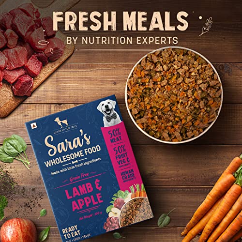Image of Sara's Wholesome by HUFT Grain-Free Lamb & Apple Dog Wet Food - 300 gm (Pack of 14) | Value Pack | Human Grade Ingredients | Gluten Free | Balanced Nutrition for All Life Stages