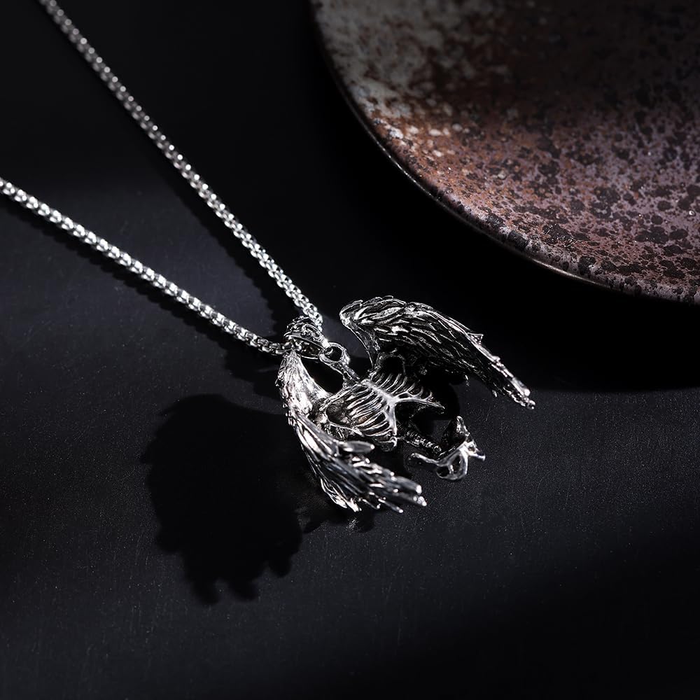 Skull Necklace Punk Skeleton Wings Pendant Choker Goth Halloween Jewelry Gift for Women and Men - Image 6