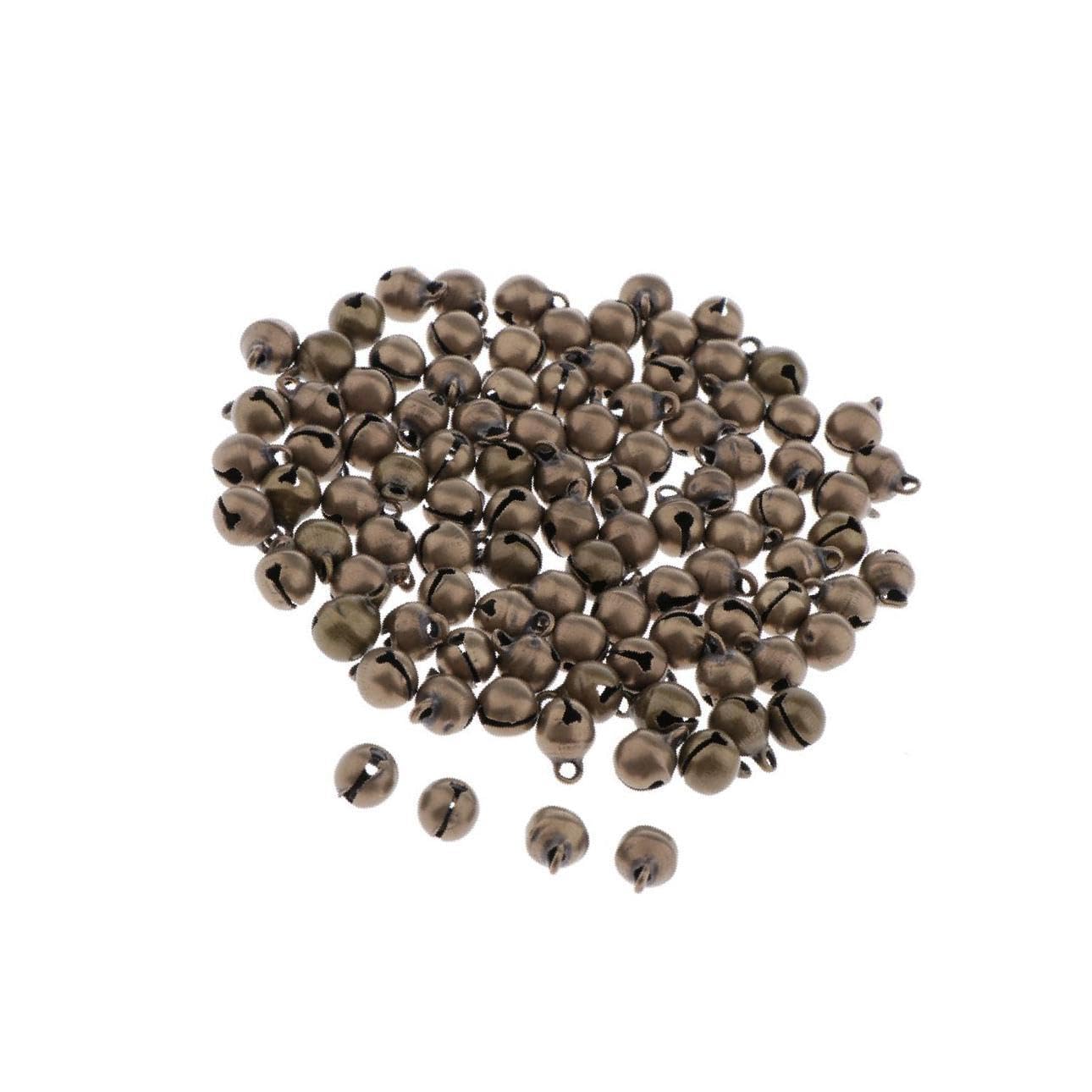 ALCXAZS 100pcs Delightful Jingle Bells for Holiday Festivities Crafts Accessories, Antique Bronze 6mm, 6mm 8mm
