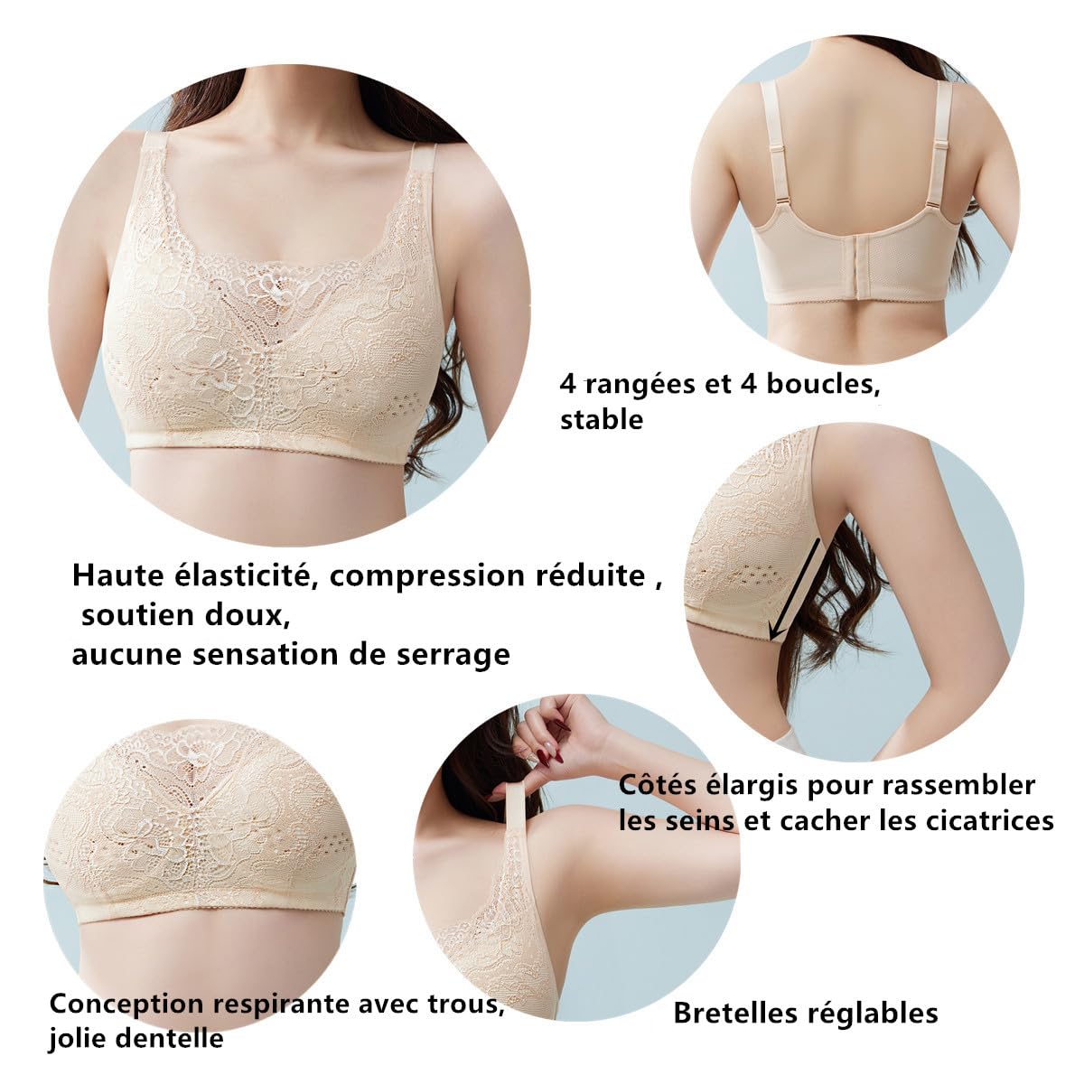 Soutien-Gorge de Mastectomie avec Poches pour de Nombreux Types de prothèse Mammaire Post-Chirurgie
