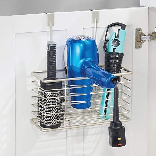 Miniatura 2 de mDesign - Canasta de metal para almacenamiento, para colgar de la puerta del armario del baño, diseño tipo casa de campo, para secadora de pelo,